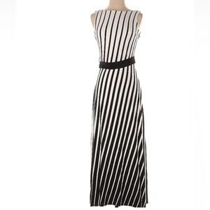 Ann Taylor Diagonally Black and White Striped Maxi Dress, size 0